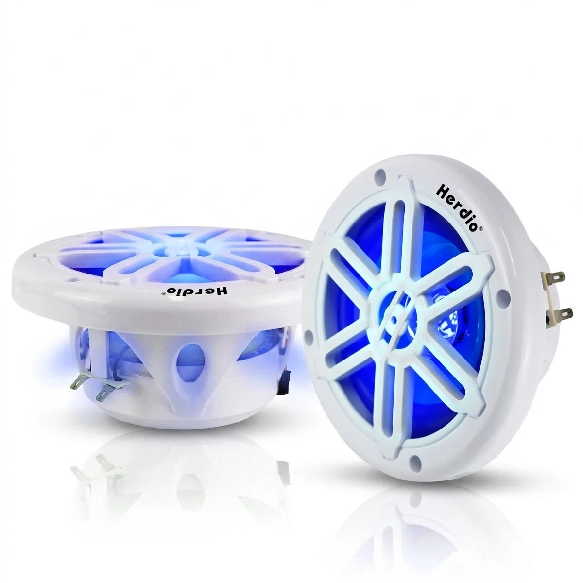 Herdio 8" 450W Marine Speakers - IP66 Waterproof Coaxial Audio, with Blue LED Light for Boats, ATVs, UTVs with UV Resistant White Grille (A Pair)
