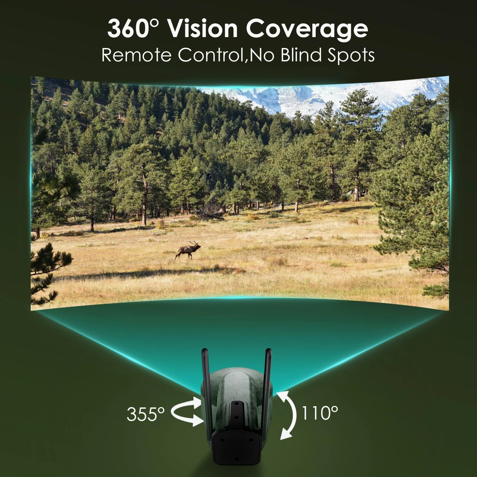 WOLFANG Fotocamera da Caccia 4G con SIM, 2.5K Telecamera Esterna con Pannello Solare e APP, 360° PTZ Fototrappola Infrarossi Invisibili, Visione Notturna a Colori, Rilevamento PIR, Impermeabile IP66