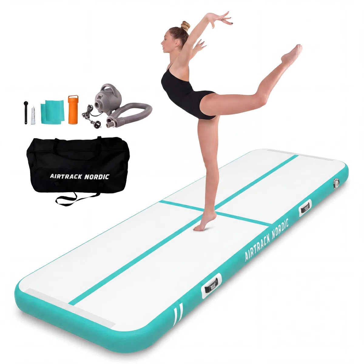 AirTrack Nordic Home 3m – Tappeto ginnastica gonfiabile artistica – Air Track con pompa aria elettrica & borsa trasporto – Qualità premium & resistente – Per ginnastica, tumbling, yoga, fitness & casa