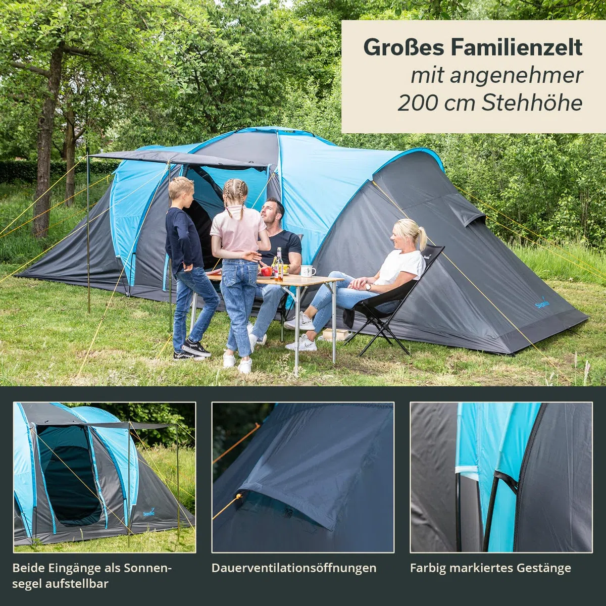 Skandika Hammerfest 4 persone - Tenda de campeggio familiare - zanzariera - 2x cabine da letto
