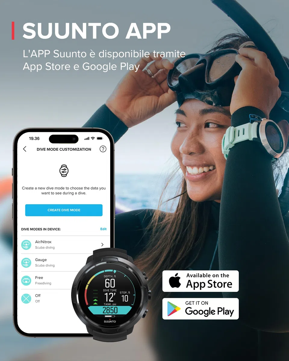 SUUNTO Dive D5 Orologio Subacqueo Digitale, Display Colori, Impermeabile 100 m, Computer Subacquei con Funzioni di Sveglia, Cronometro, Meteo, Bussola, Durata della Batteria 12 Ore in modalità Scuba