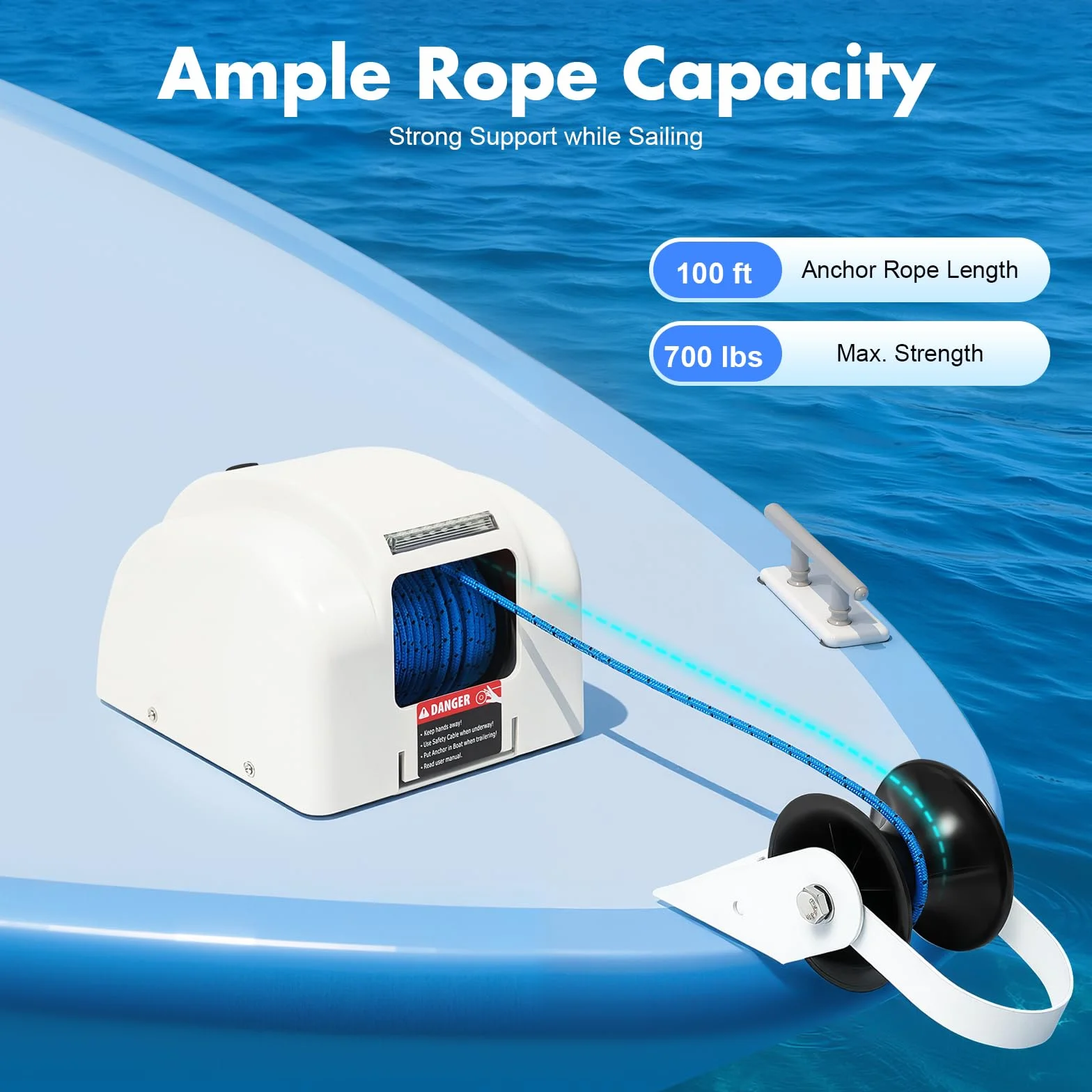 Jsdwin Argano Elettrico per Barche, Cavo di Ancora Pre-avvolto con Telecomando, Argano Elettrico da 45LBS per Imbarcazioni Veloci, Barche da Pesca e Barche a Motore