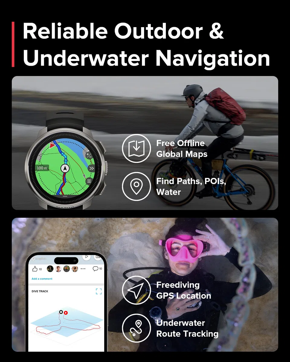 SUUNTO Ocean Dive Computer, Orologio GPS per allenamento e monitoraggio del percorso subacqueo con wireless, touchscreen AMOLED e GNSS a doppia banda