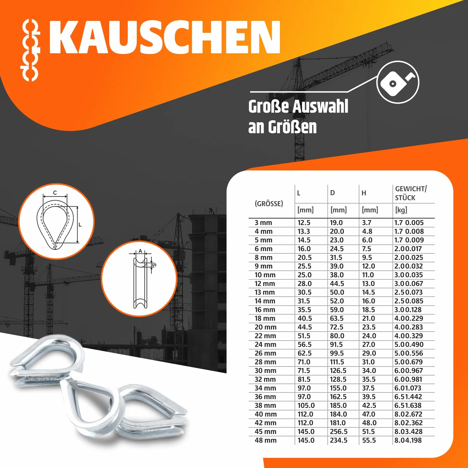 IMPOSTATO 20m acciaio galvanizzato fune 10mm tessere: 6x37 + 4 morsetti + 2 ditali