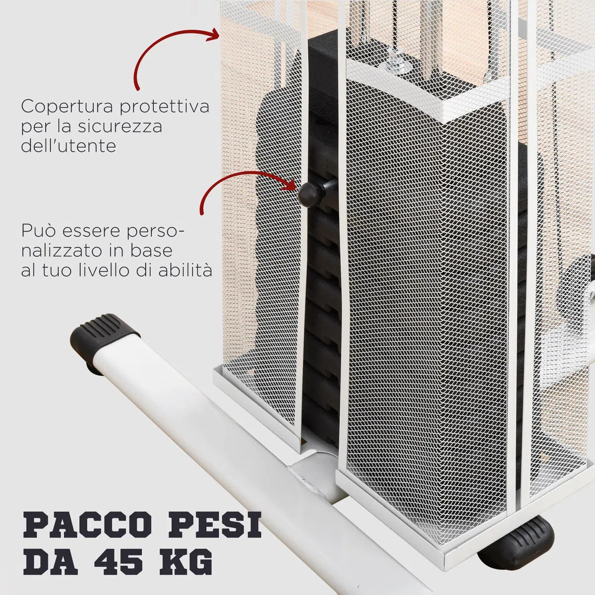 HOMCOM Stazione Fitness con Pull Down, Chest Press, Flessioni, Allungamenti delle Gambe e Vogate, Palestra Multifunzione in Acciaio con Peso di 45 kg, per Home Gym Casa, 150x110x210 cm, Bianco