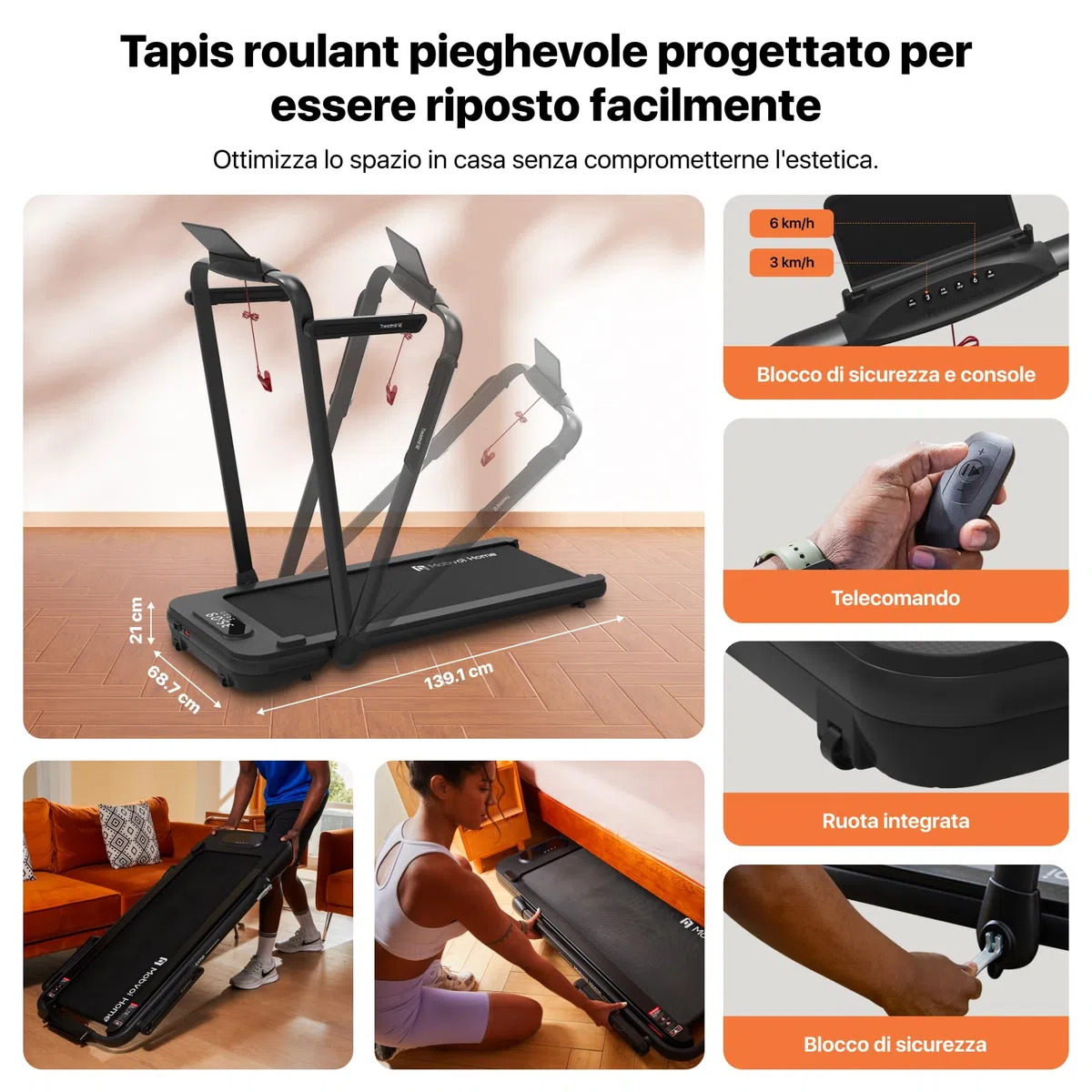 Mobvoi Home Treadmill SE Tapis Roulant AI Intelligente Elettrico 1-12km/h Pieghevole 3 in 1 Tappetino da Passeggio Portatile Compatto da 2,5 HP con Display LED Telecomando TicSports APP 120 kg