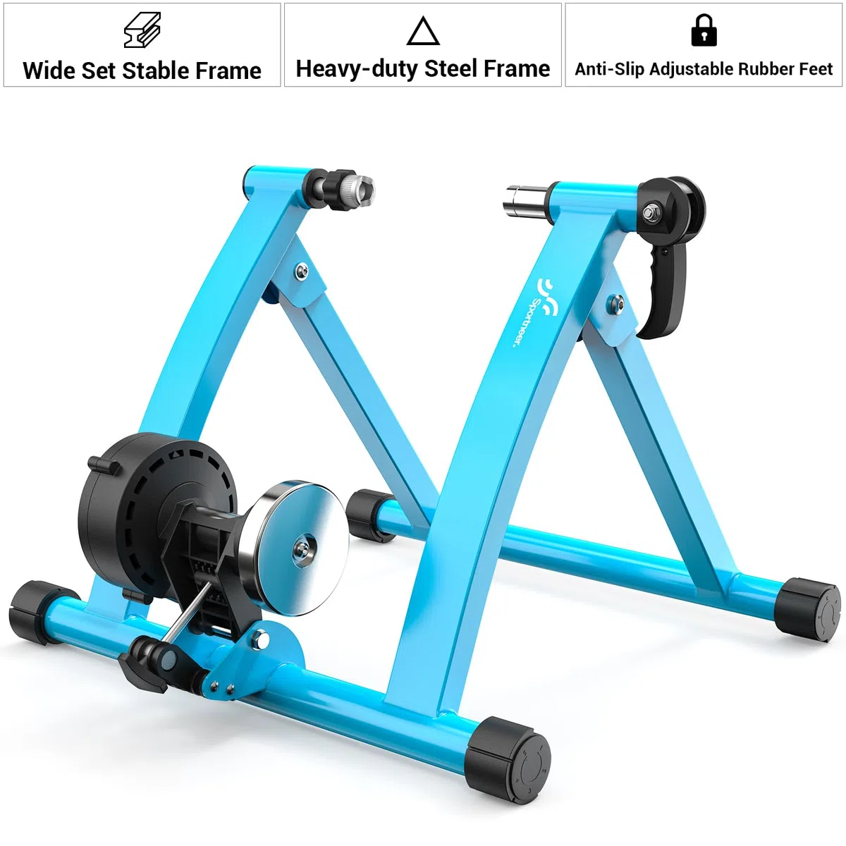 Sportneer Allenatore a rulli magnetico per bicicletta da 26 – 28" e 700 C, a sgancio rapido, con 6 livelli di resistenza per interni ed esterni, con riduzione del rumore