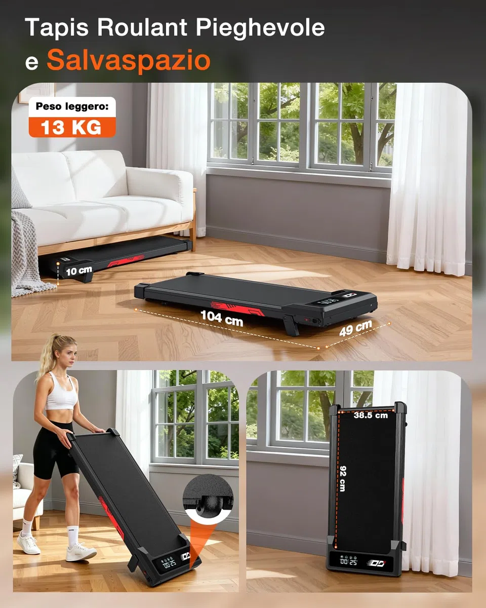 Tapis Roulant Elettrico Pieghevole 3 in 1 con Inclinazione 9%, Walking Pad 1-10 km/h, Motore Brushless Silenzioso 3,0 HP, Portata 140 kg, Display LED, Ammortizzato, Salvaspazio Casa Ufficio