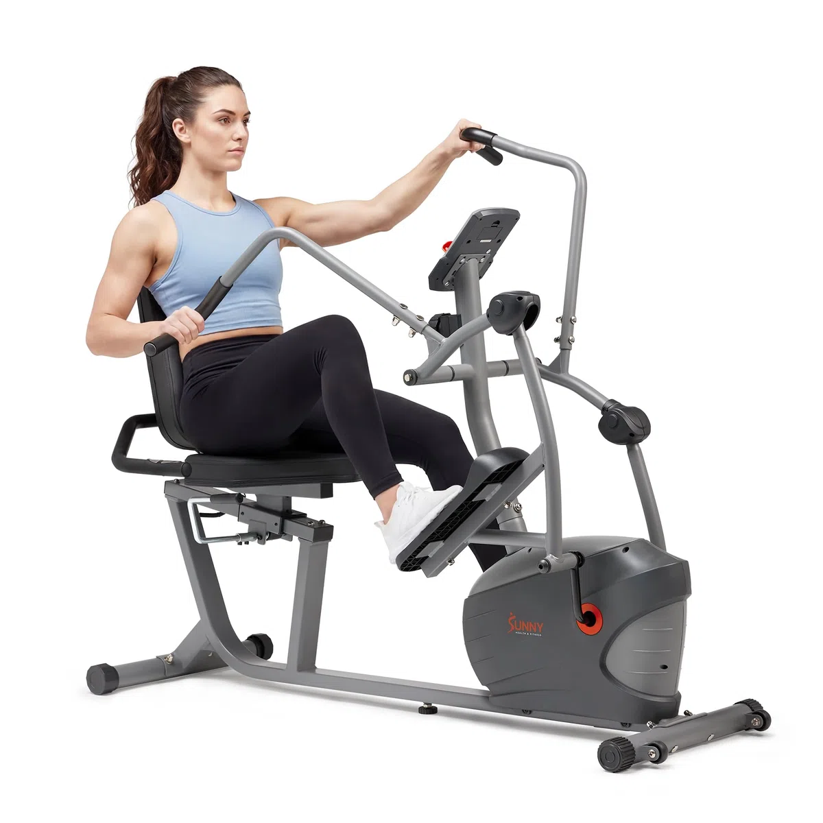 Sunny Health & Fitness Cyclette Reclinabile Smart – Allenamento Corpo Libero con Esercitatori per Braccia e Gambe, Sedile Regolabile, Sensori di Polso Integrati, Connessione Gratuita all'App SunnyFit