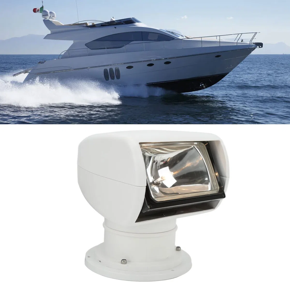 Faretto Telecomandato per Barca, Faro Telecomandato Girevole a 360 Gradi IP67 Impermeabile 100 W per Yacht Camion Auto Marine (DC12V)
