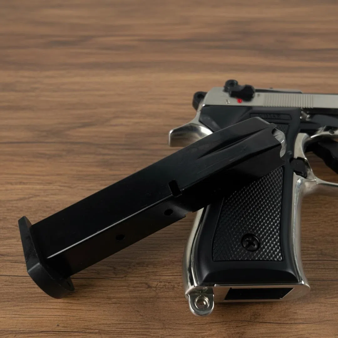 Pistola a Salve Mod. 92 Top Firing 9 mm, Segnalatore Acustico Scacciacani/Addestramento, Chrome - Kit con Olio Ballistol Incluso