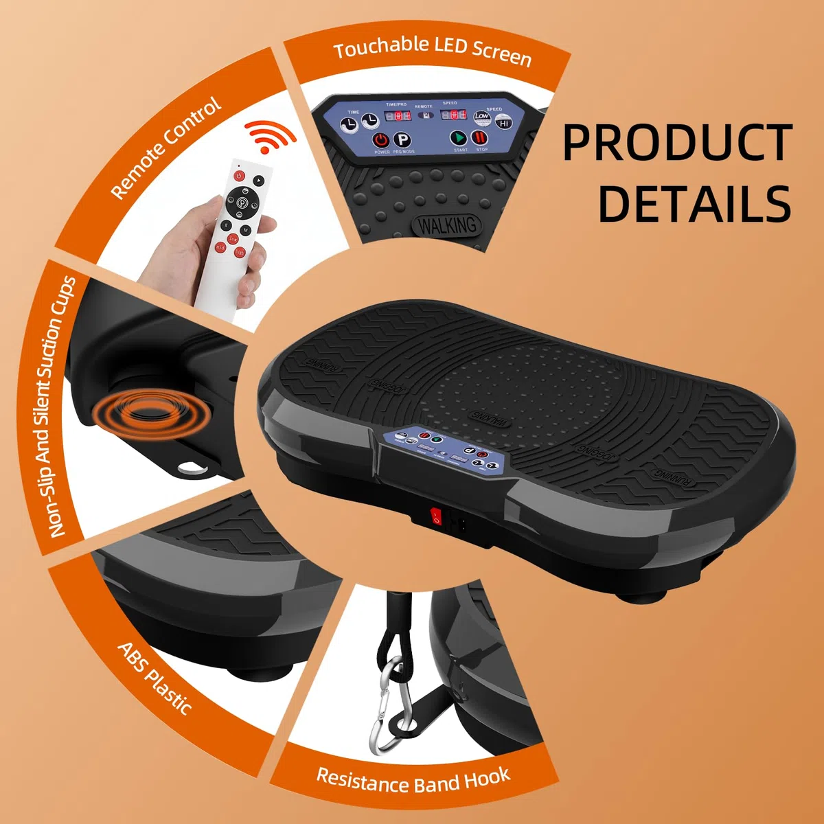 TLGREEN Piastra vibrante con motore ultra silenzioso, 120 livelli + 10 programmi di allenamento, con telecomando (rosso/nero)