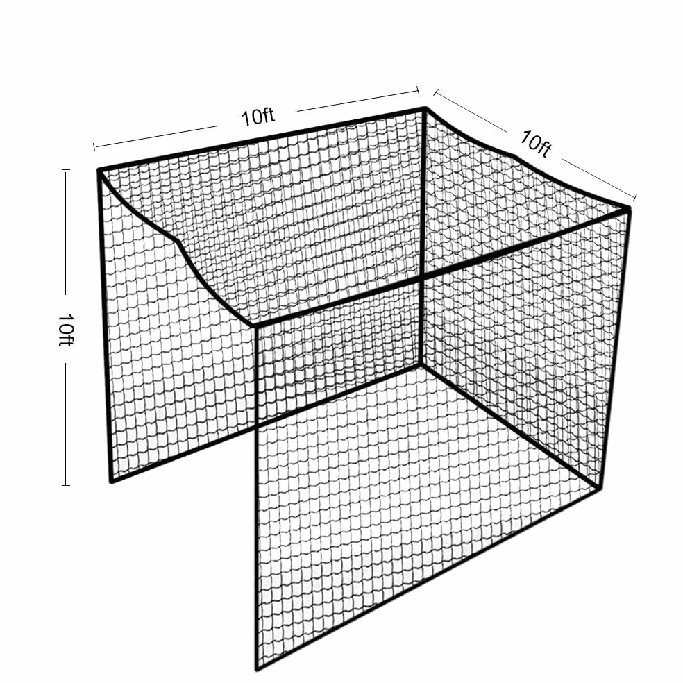 Aoneky Rete per Gabbia da Golf 3x3x3M, Maglia Quadrata 2,5x2,5cm, Corda 3mm - Pratica e Allenamento All'aperto, Kickball, Hockey (Nero)