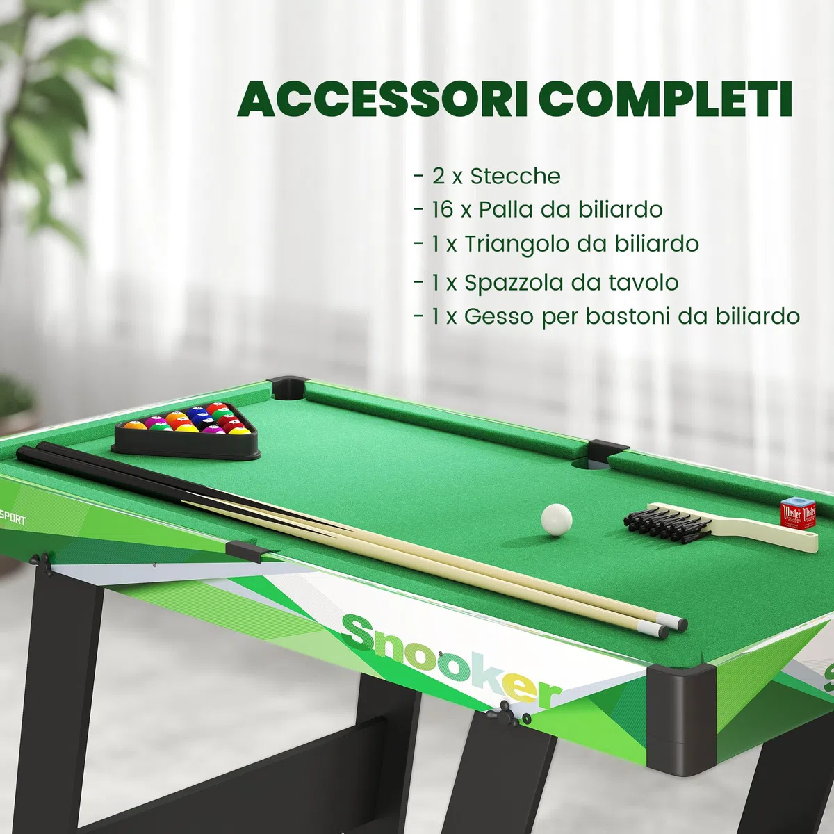 SPORTNOW Tavolo da Biliardo Pieghevole con Accessori, Stecche da Biliardo, Palle, Triangolo e Spazzola, Tavolo Biliardo Professionale per Adulti, 104x55.5x68 cm