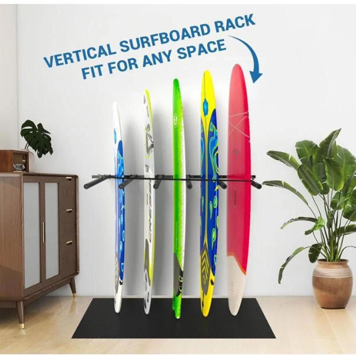 Porta Tavola da Surf Supporto Verticale Rastrelliera da Muro Espositore per 6 Tavole E Organizzatore per con Costruzione Resistente Adatto per Sp
