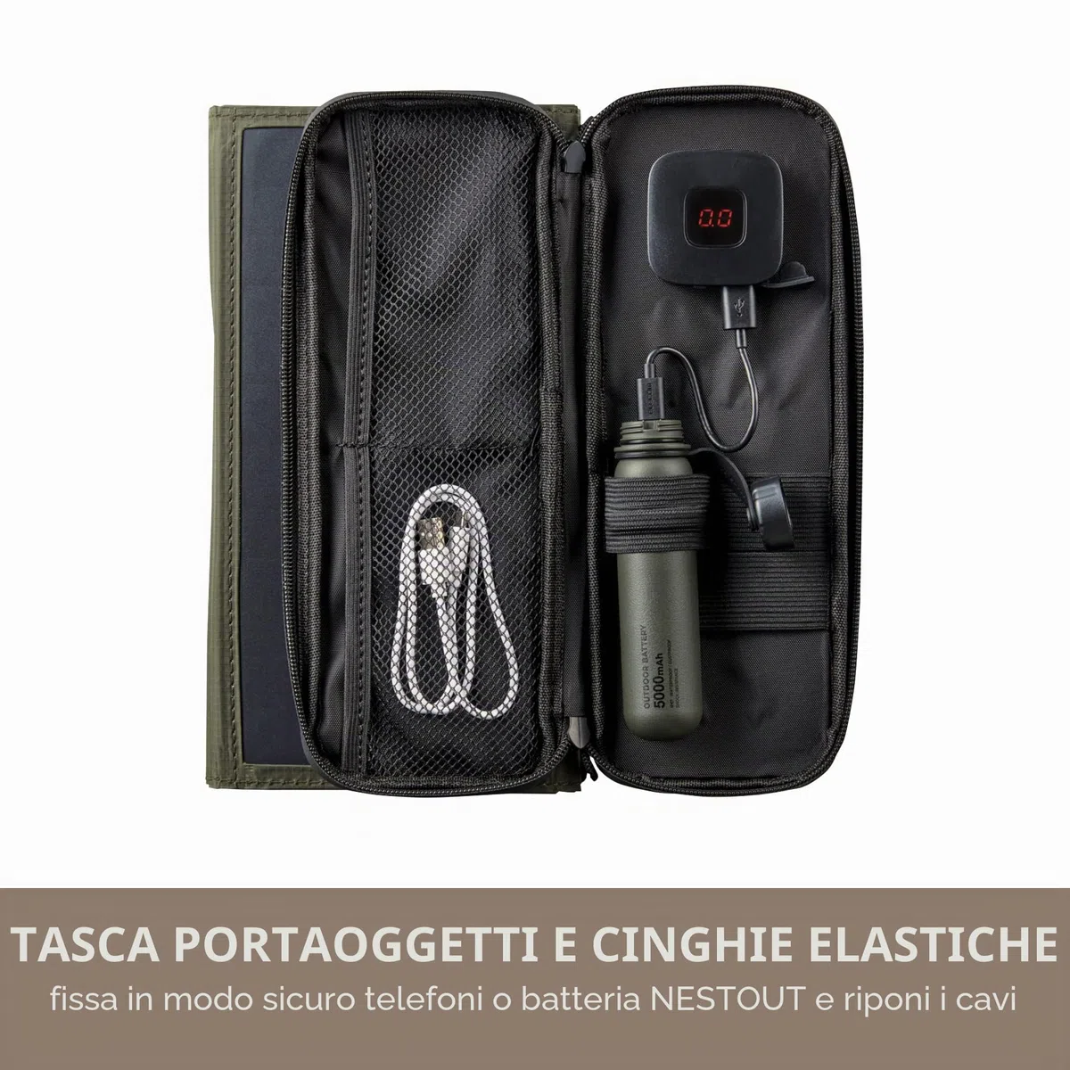 ELECOM NESTOUT - Pannello solare portatile, doppia porta USB-A, caricabatterie per la generazione di energia da 28 W, per telefono da campeggio, in nylon ripstop resistente all'acqua, pieghevole,