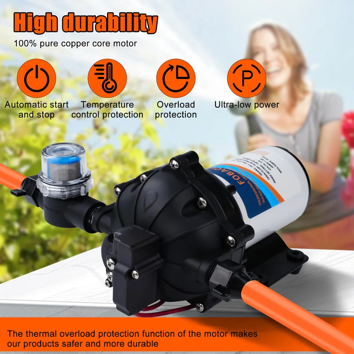 Pompa Acqua 12V, DC 20,8 L/min 70 psi/4,8 bar 5,5 GPM 5 Camere Pompa a Pressione Autoadescante per Acqua su Richiesta Pompa a Membrana per Acqua per Camper Yacht Giardino Camper