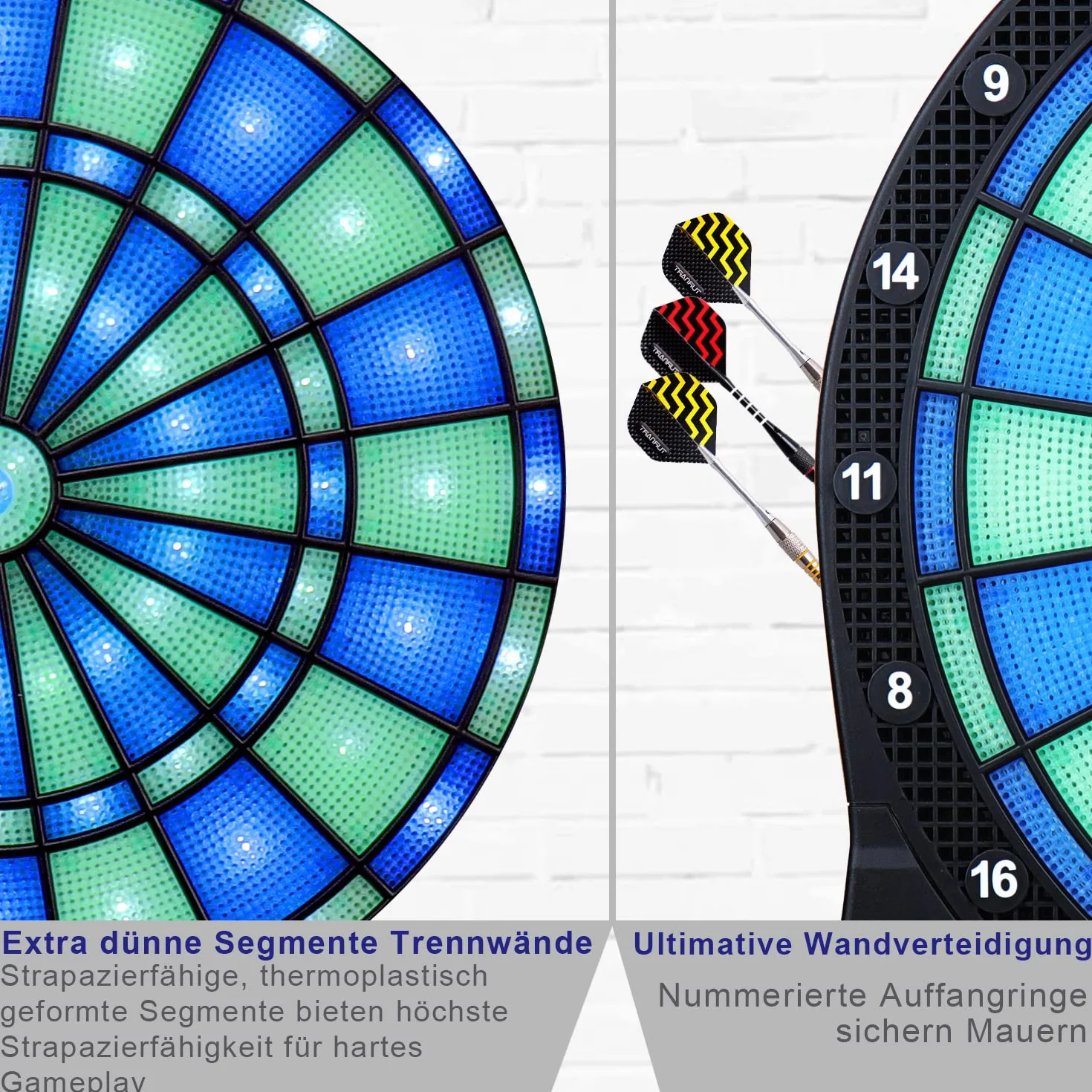 Turnart Bersaglio elettronico per freccette 2023, bersaglio elettronico e bersaglio con numeri illuminati a LED, bersaglio elettronico professionale, 6 freccette Soft