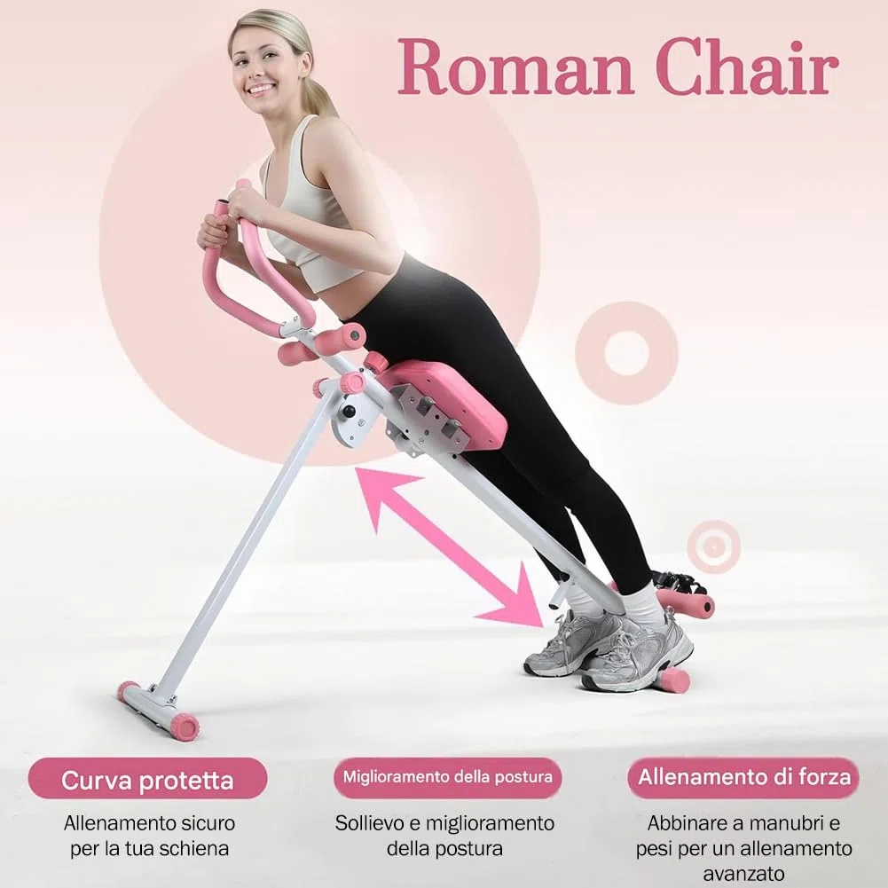 BAKAJI Ab Machine Attrezzatura per Fitness Multiuso Pieghevole con Chiusura Salvaspazio, Vogatore, Macchina per Addominali, Cruncher, Attrezzatura da Palestra in Casa per Home Gym