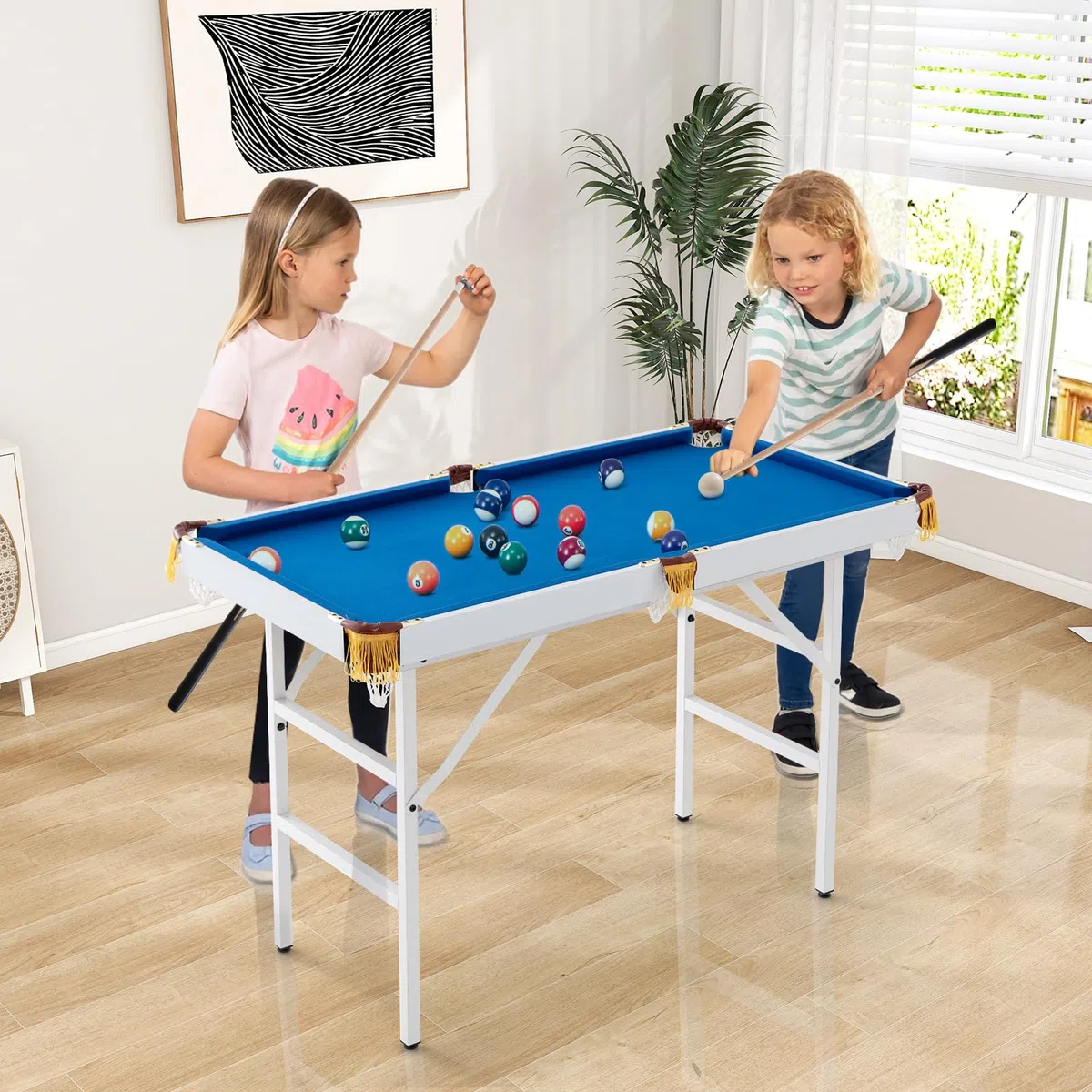 HOMASIS Tavolo da Biliardo Pieghevole, Biliardo Professionale con Mazze, Gessetti, Palline, Triangolo e Spazzola, Carambola da Casa per Bambini e Adulti, 122 x 64 x 78 cm