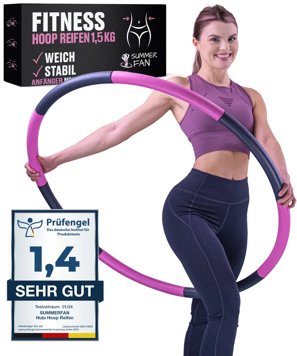 Hula Hoop - Pneumatico per principianti senza onde e gommini [1 kg fino a 1,5 kg, 75 – 100 cm, 6 – 8 segmenti] – Hullahub Fitness Sport per adulti