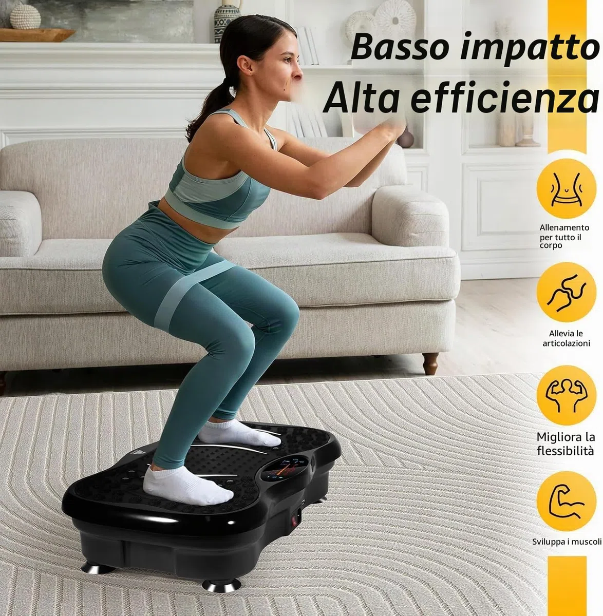 EVOLAND Piastre vibranti, macchina per esercizi fitness a vibrazione per uso domestico, con altoparlante Bluetooth, 5 modalità di programma, 2 bande di resistenza, allenamento fitness a vibrazione, carico massimo 149,7 kg (B)