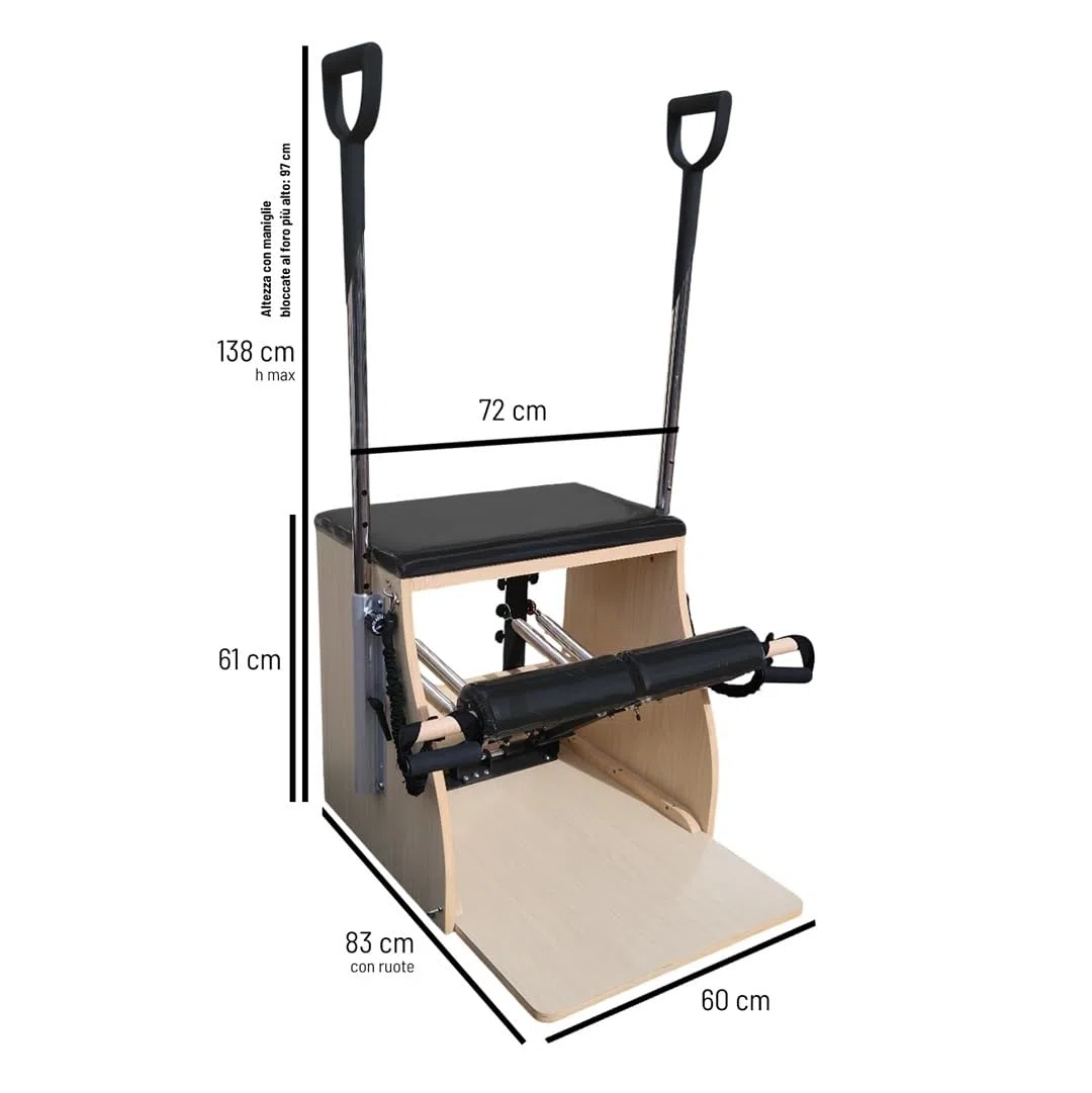 Sedia Chair Reformer Pilates Attrezzatura Professionale Alta qualita’ con Barra Maniglie 4 Molle, Pedali Divisi e Maniglie Yoga DISPONIBILITA' IMMEDIATA MAGAZZINO ITALIA - NO DOGANA