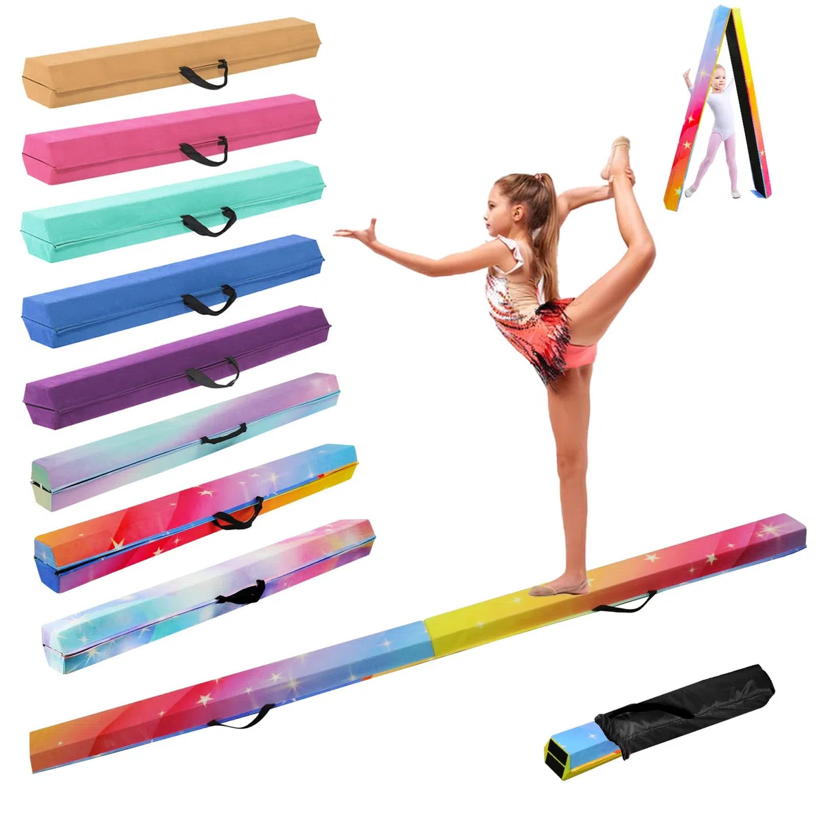 Trave Ginnastica Artistica per Casa 300/270/240 cm, SportBob Trave Pieghevole Ginnastica Portatile per Allenamento, Trave Equilibrio con Base In Gomma Antiscivolo per Bambini, Principianti e Ginnasti Professionisti
