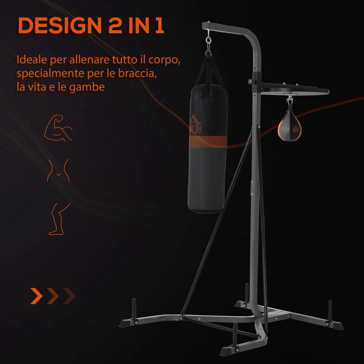 HOMCOM Stazione Multiuso Regolabile con Sacco da Boxe 20kg e Punching Ball per Allenamento Pugilato