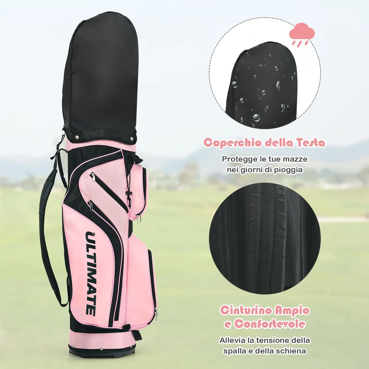 COSTWAY Set di Mazze da Golf per Donne, Include Driver in Lega di Alluminio, Legno da Fairway 3, Ibrido 4, Ferri 6, 7, 8 e 9, Putter, Sacca da Golf con Cinghie, Rosa, 24 x 24 x 115,5 cm