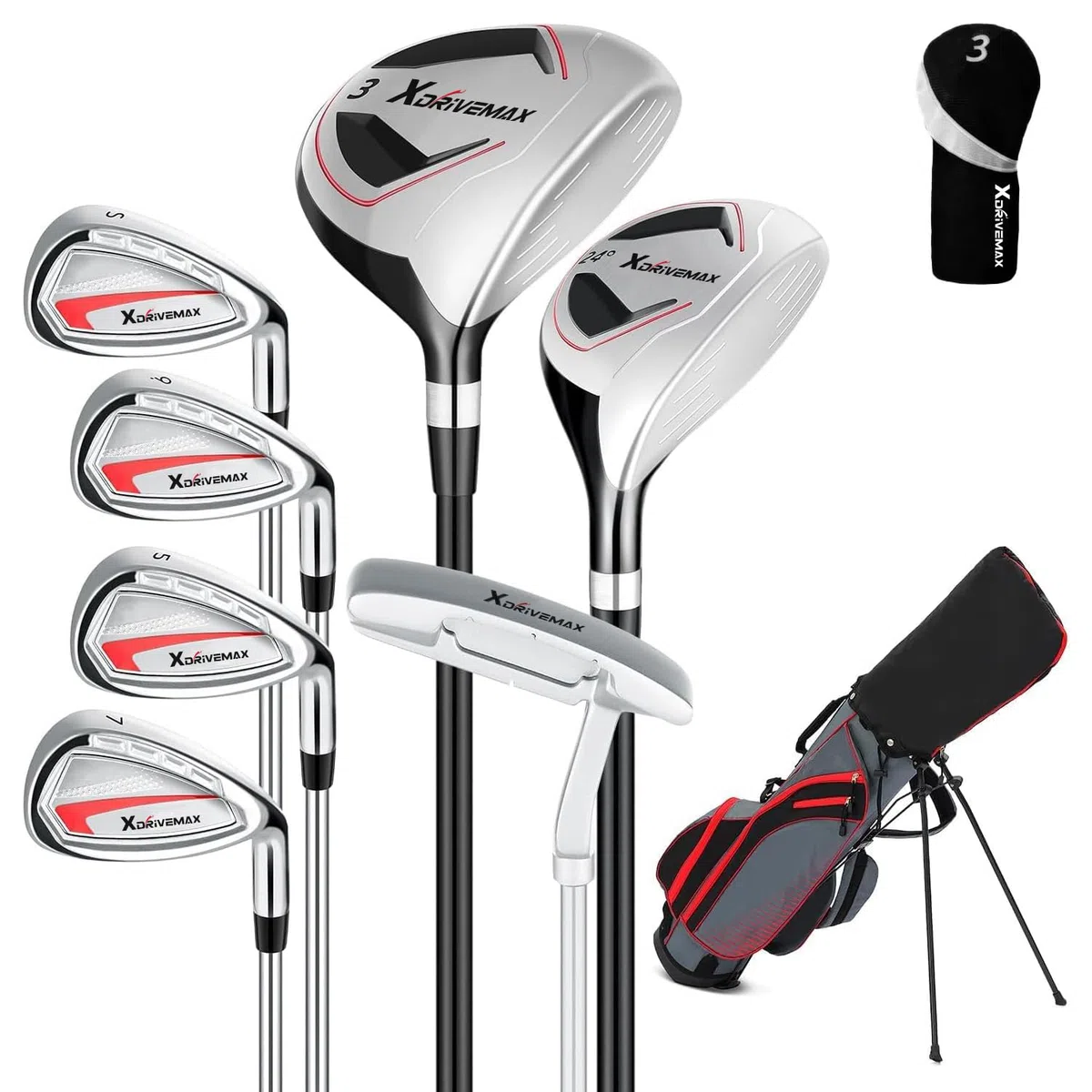XDriveMax Set completo di mazze da golf da uomo con mano destra/sinistra, 8 pezzi, per uomo e donna, include borsa con cappuccio antipioggia, 3# legno fairway con copritesta, 5# ibrido, 5#, 7#, 9# S #