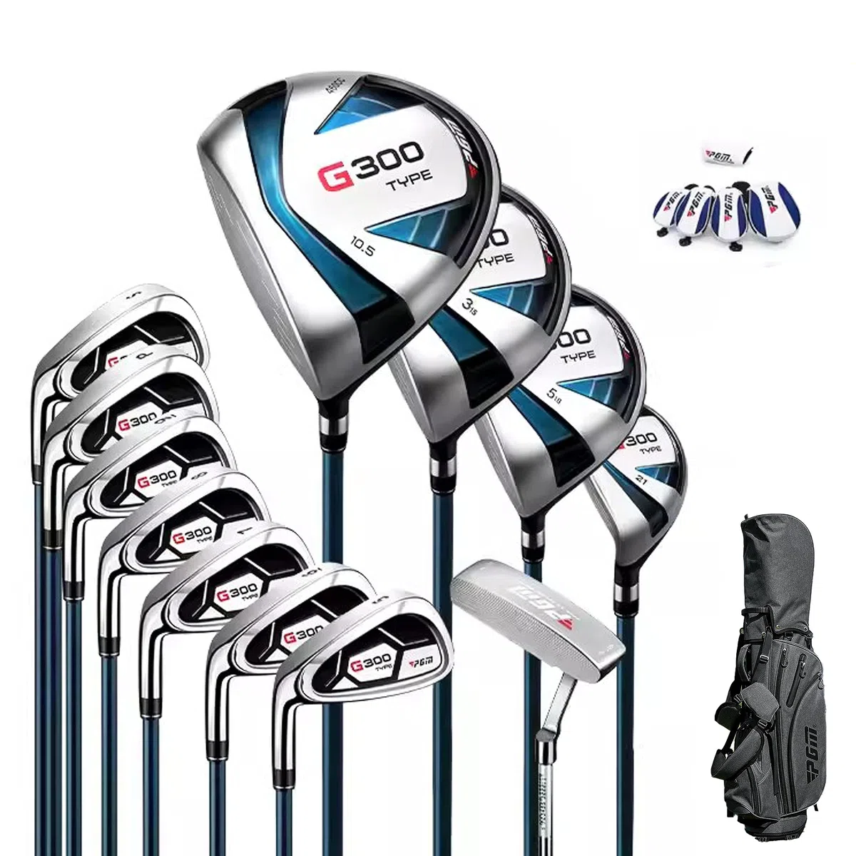PGM Set completo di mazze da golf per mancini da uomo, 12 pezzi, 3 legno (#1,3,5), 1 ibrido (#4H), 6 ferri (#5, 6, 7, 8, 9, PW), 1 cuneo di sabbia (55°), 1 putter, sacca da golf con supporto da golf,