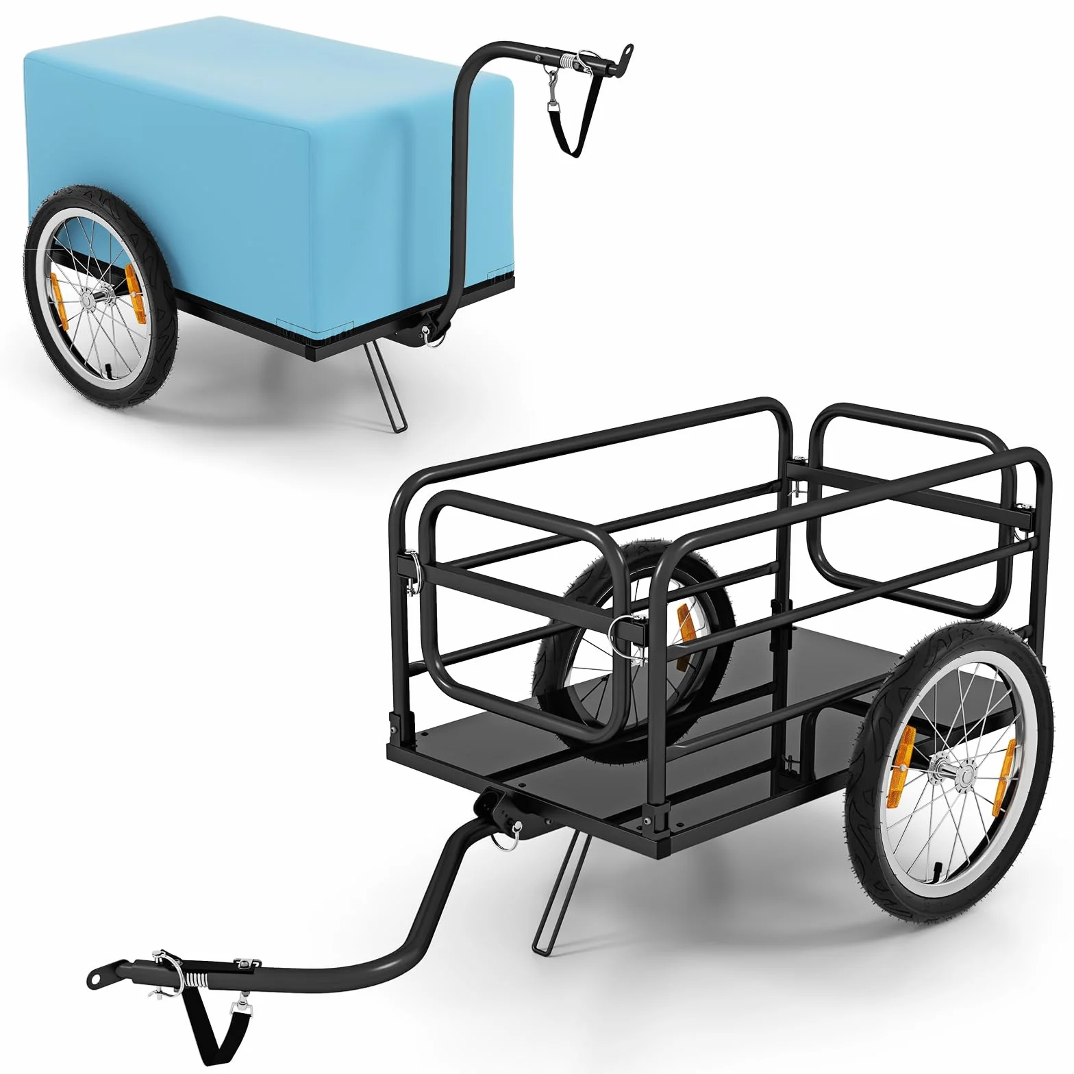 COSTWAY Carrello Cargo per Bicicletta Pieghevole, Rimorchio per Bici con Copertura in Tessuto Oxford e Ruote Pneumatiche con Relfettori, Carrello per Bici con Portata di 55 kg, 145,5 x 61 x 58 cm