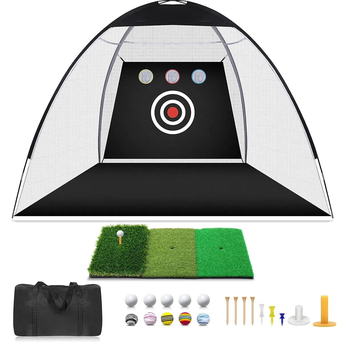 Rete da golf, 3 x 2,1 x 1,8 m, con tappetino per il cortile, per interni ed esterni, chipping Driving, e reti di guida per interni ed esterni, uso in garage, allenamento di oscillazione del golf