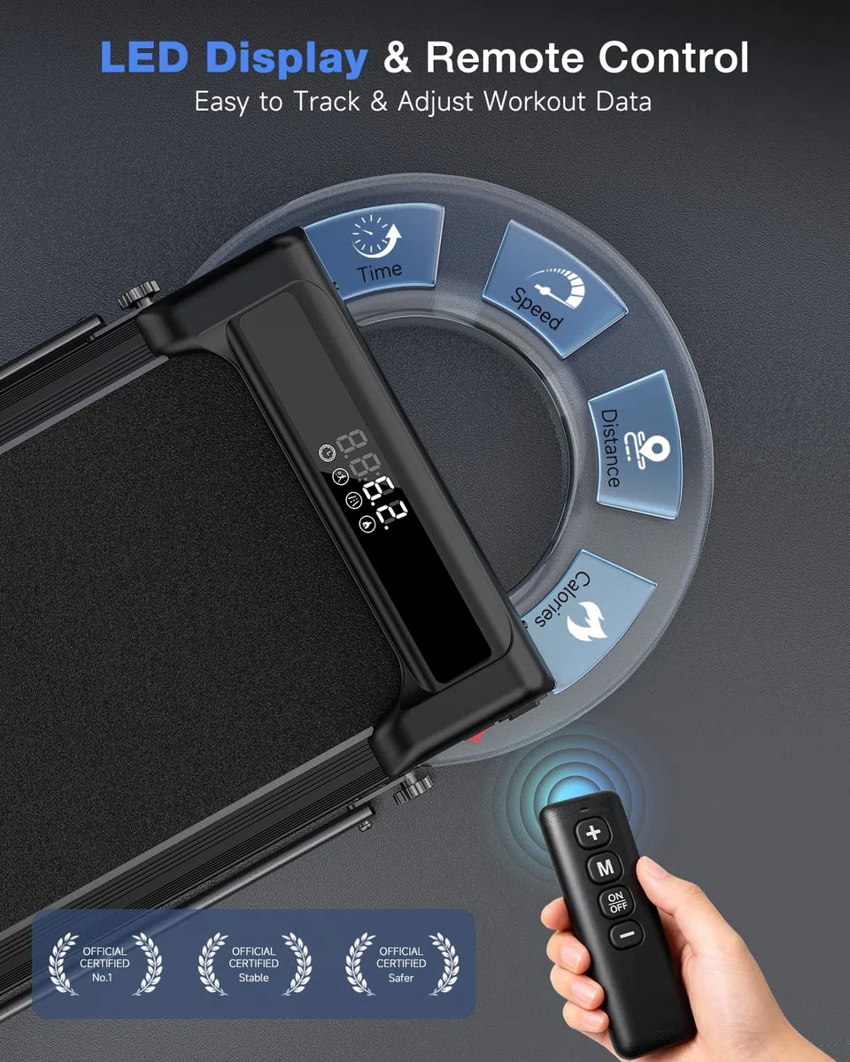 Tapis Roulant Elettrico Salvaspazio 8%, 3 IN 1 Walking Pad Pieghevole, 2.5CV Tapis Roulant Con Inclinazione, Display LED, Carico massimo di 130 kg (Nero intenso)