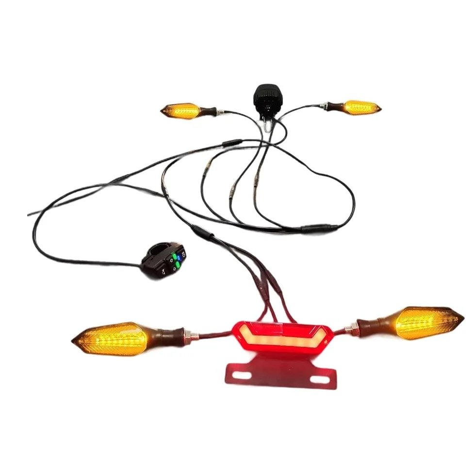 Kit completo di illuminazione per bici elettrica, 36 V, 48 V, 52 V, fari anteriori, posteriori, indicatori di direzione con luci fluide, set di sicurezza impermeabile IPX4 per triciclo elettrico della