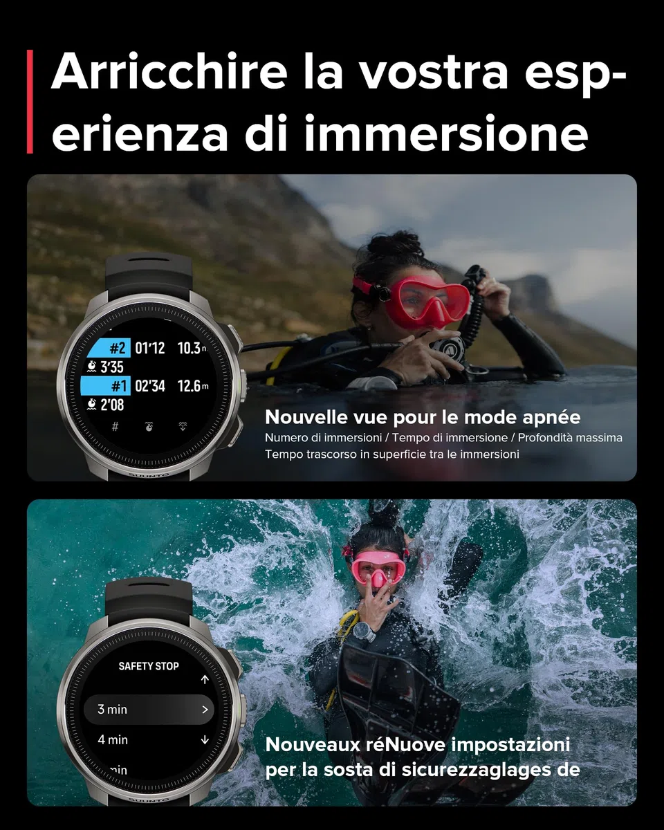 SUUNTO OCEAN Orologio Subacqueo e Sportivo Uomo, Schermo AMOLED, 10ATM/7 Bar, Dualband GNSS Mappa Offline, GPS Activity Tracker, 95+ Sports, Cardiofrequenzimetro, Autonomia 60H in Modalità Immersione