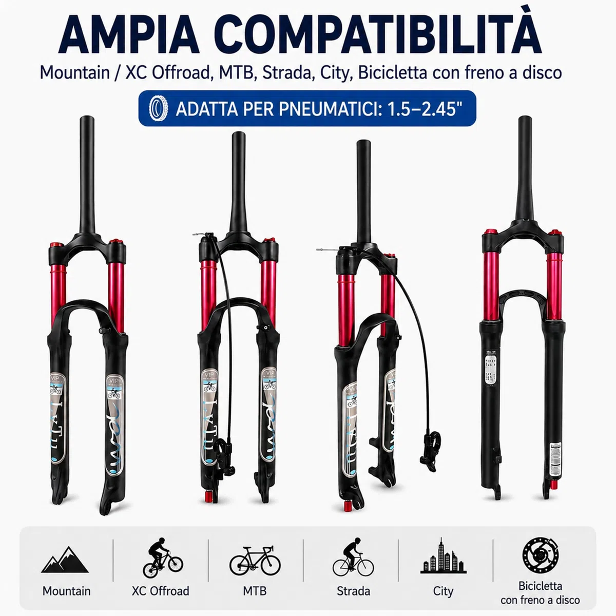 Aria Mountain Bike Forcella Anteriore MTB 26 27.5 29 Pollici 140mm Viaggio, 1-1/8" Leggero Freno a Disco Forcella Sospensione Bicicletta per 1.5-2.45" Pneumatici