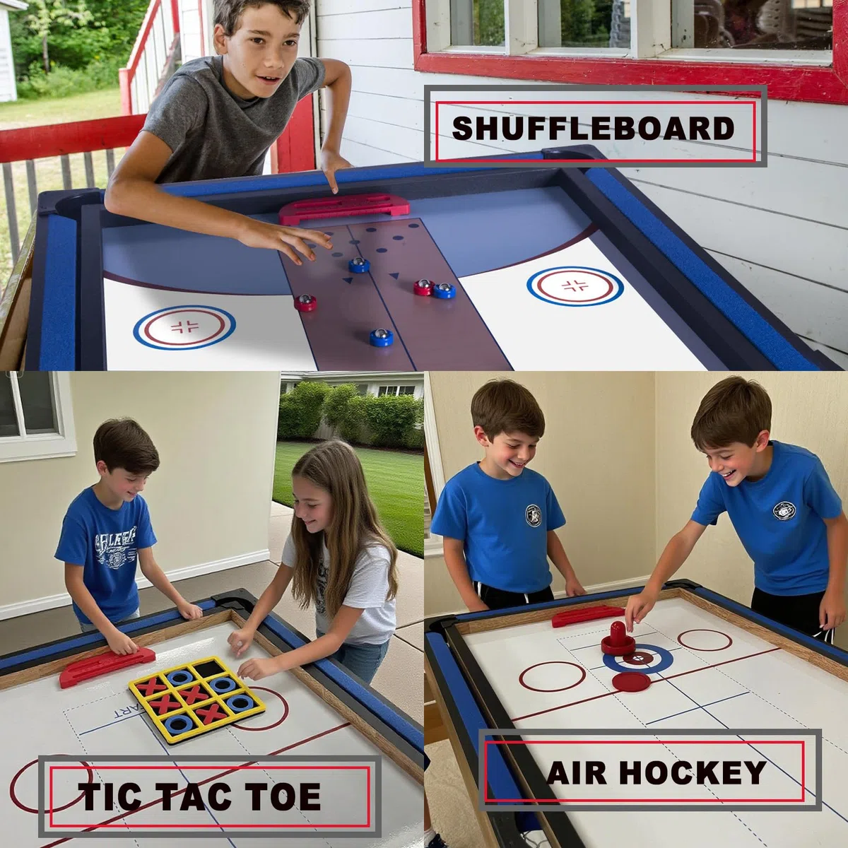 Tavolo Multigioco, Gioco Multifunzione 4 in 1 Tavolo da biliardo pieghevole, biliardo, hockey, ping pong, bowling, shuffleboard e tris con tutti gli accessori(1.2m)