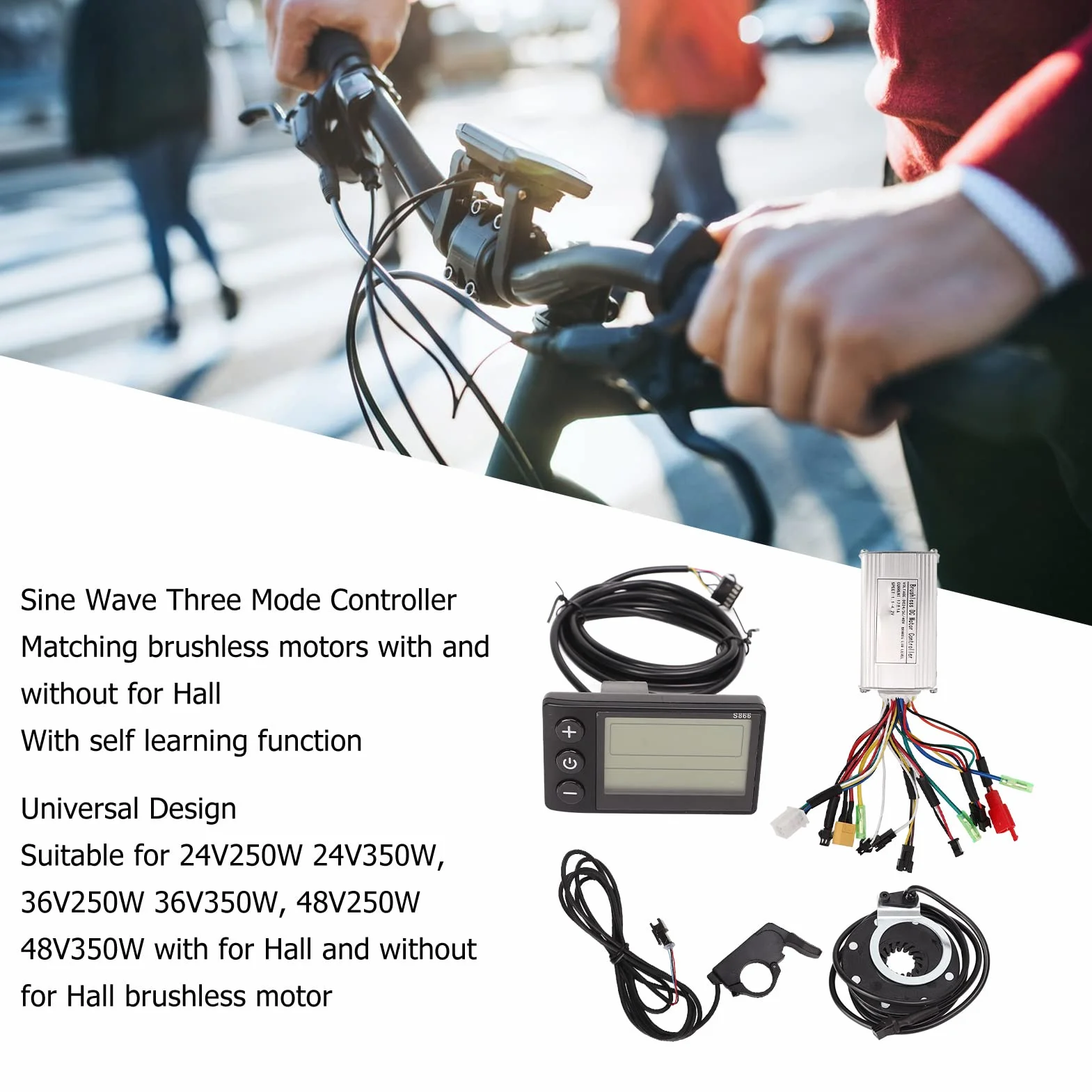 BuyWeek Kit Controller Motore Brushless Bici Elettrica, 24V 36V 48V 250W 350W Bicicletta Elettrica 17a Controller S866 Display LCD Misuratore Pollice Acceleratore 8 Sensore di Assistenza Magnetica