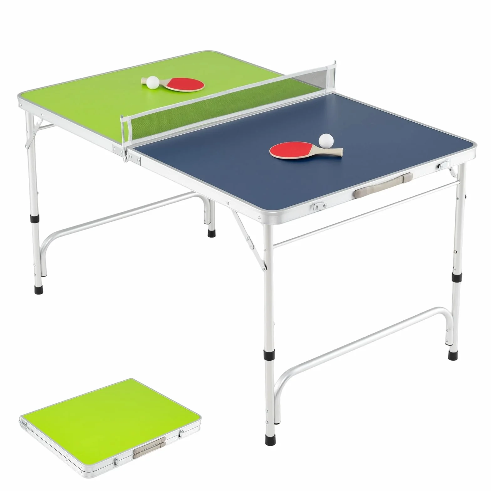 LIFEZEAL Ping Pong Table, Mini tavolo da ping pong con altezza regolabile a 3 livelli, tavolo pieghevole con rete, palline, racchette, tavolo da ping pong per ping pong, 120 x 76 cm