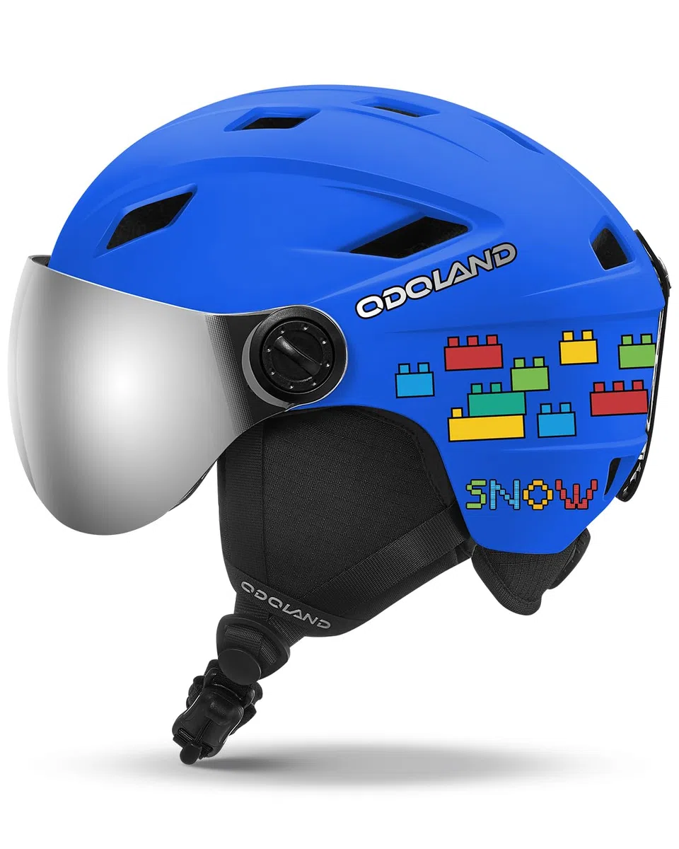 Odoland Casco da Sci per Bambini con Visiera per Ragazzi e Ragazze, Casco da Sci Regolabile con Cinturino con Fibbia Magnetica per Bambini dai 3 ai 12 Anni