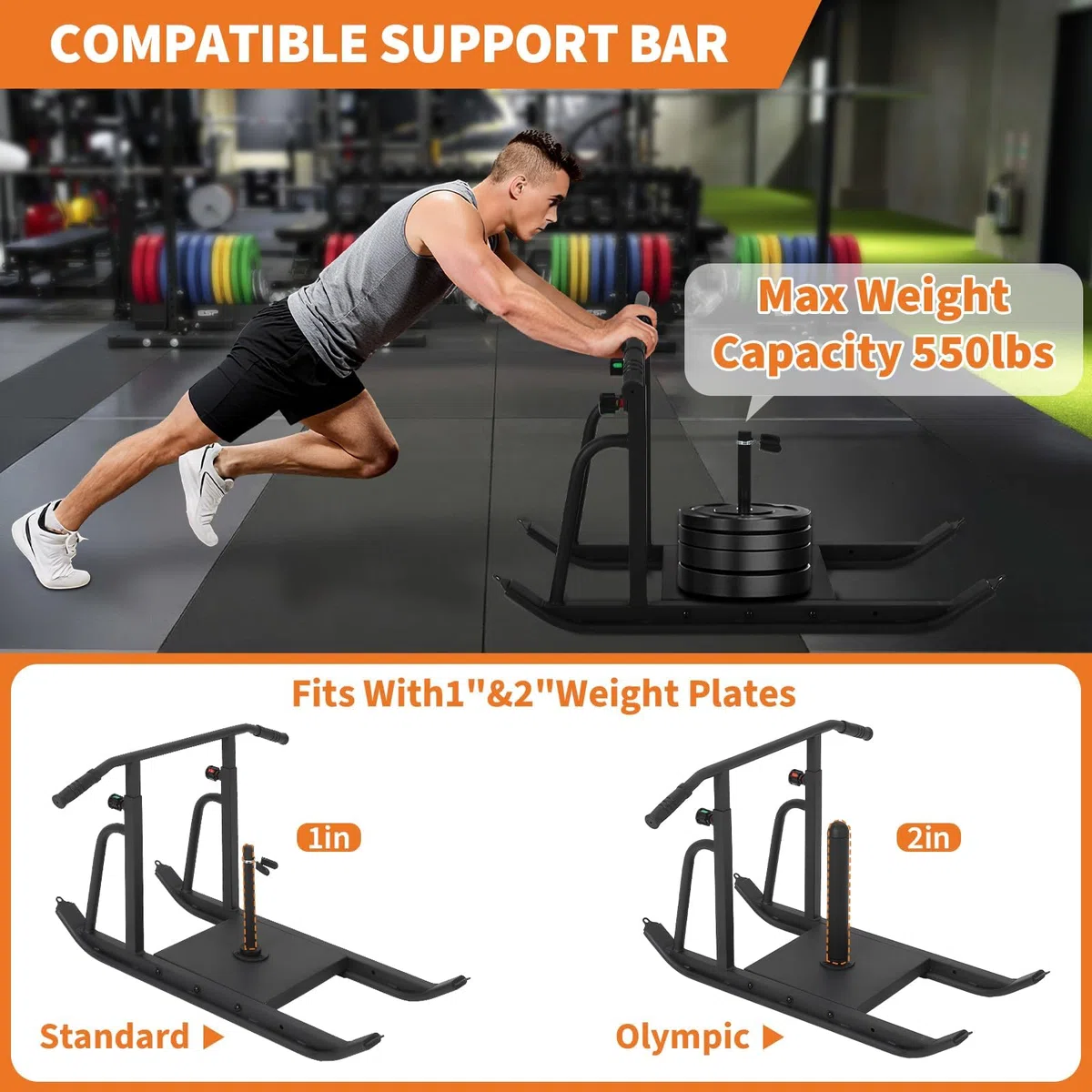 Garvee Slitta da Allenamento Professionale 550LBS per Forza e Velocità – Maniglia Regolabile a 5 Livelli – Compatibile con Dischi da 1''/2'' – Sled Push & Pull per Football Lineman e Palestra –