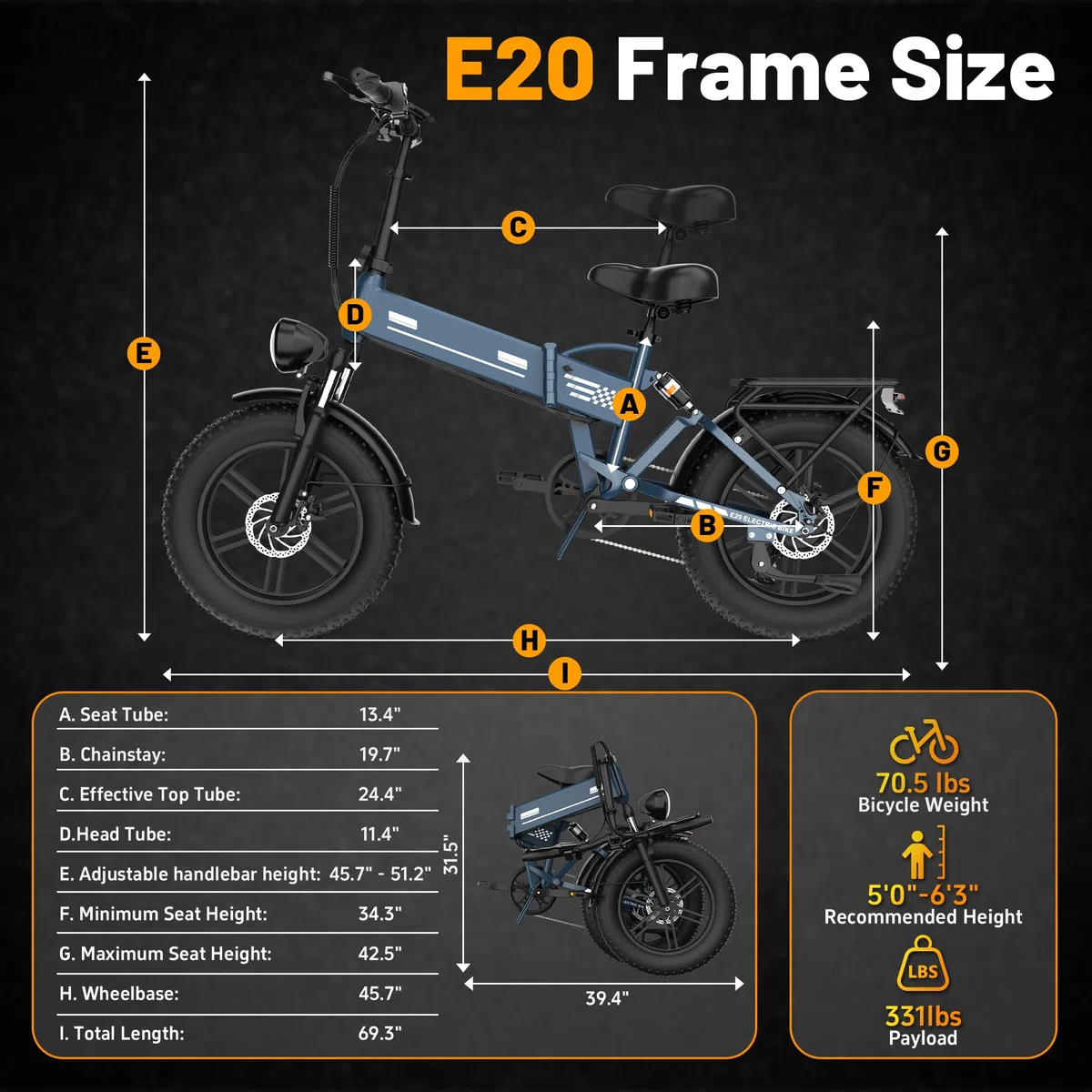 EGGKING Bicicletta Elettrica a Pedalata Assistita 20" x 4.0 Fat Tire, Doppia Sospensione, 7 Velocità, Batteria Rimovibile 48V, Display LCD