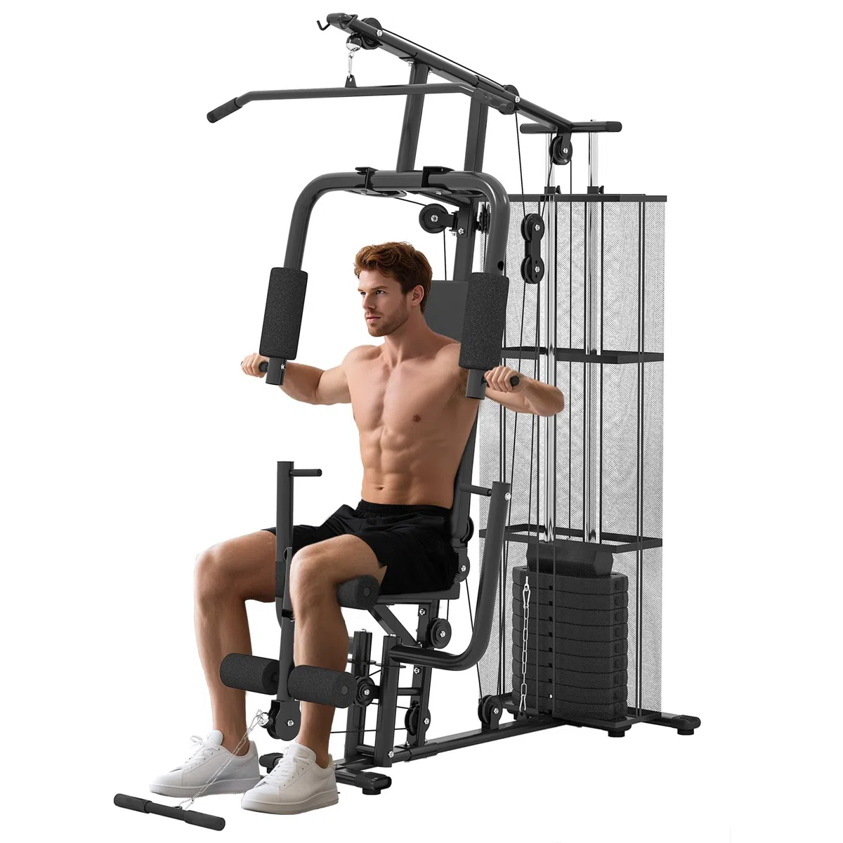 HOMCOM Attrezzatura da palestra domestica, stazione di allenamento multi palestra con pila di pesi da 45 kg, stazione toracica, pressa a farfalla e sviluppatore gambe per allenamento della forza