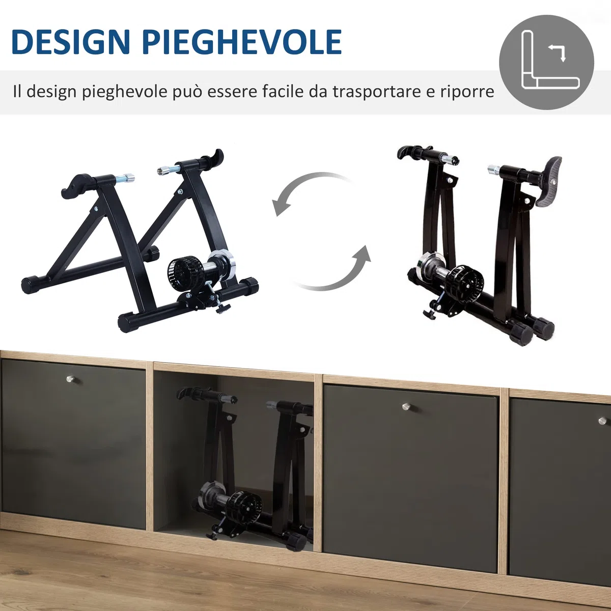 HOMCOM Rullo per Bici per Allenamento a Casa, Pieghevole in Acciaio per Ruote da 26''-28'', 54.5x47.2x39.1cm
