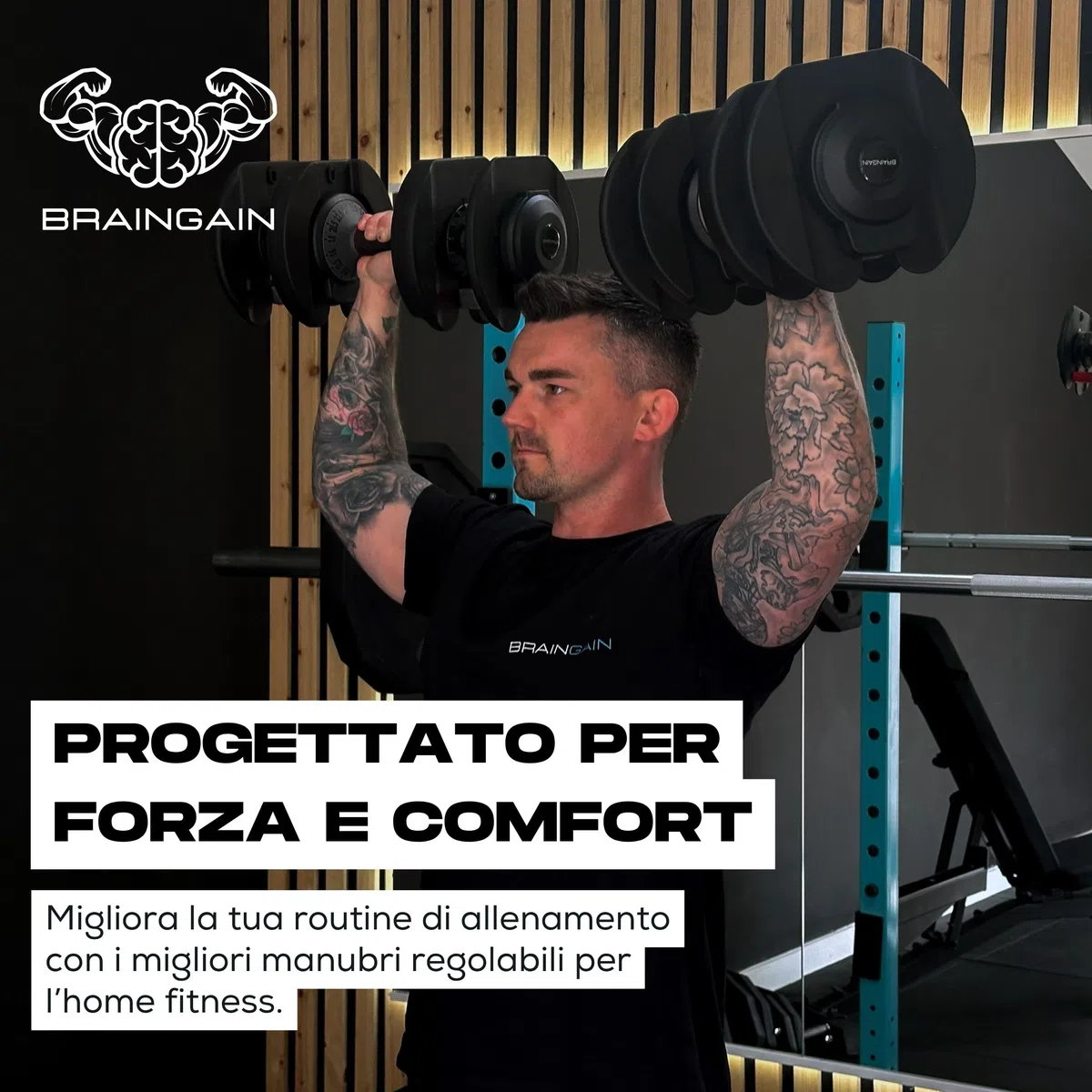 BRAINGAIN manubri regolabili, Coppia di 15 in 1 (24 kg) impostazioni di peso, tecnologia Smart-Click per cambi di peso rapidi con sistema di bloccaggio sicuro, impugnatura antiscivolo