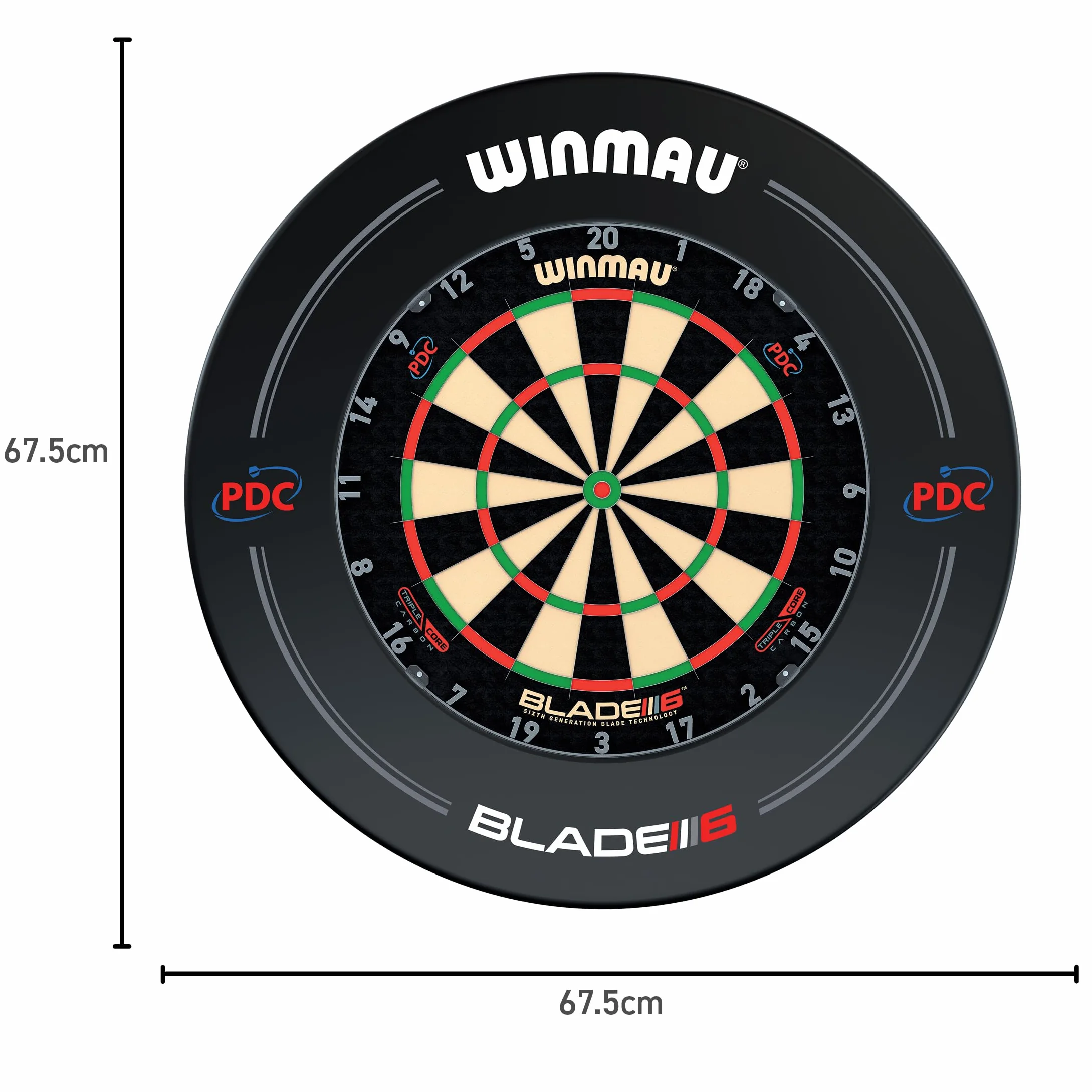 WINMAU Set di freccette Triple Core – Bersaglio professionale Winmau con bordo PDC, 2 set di freccette in acciaio, sistema Rota-Lock, bersaglio con sisal, ideale per tornei e allenamenti.