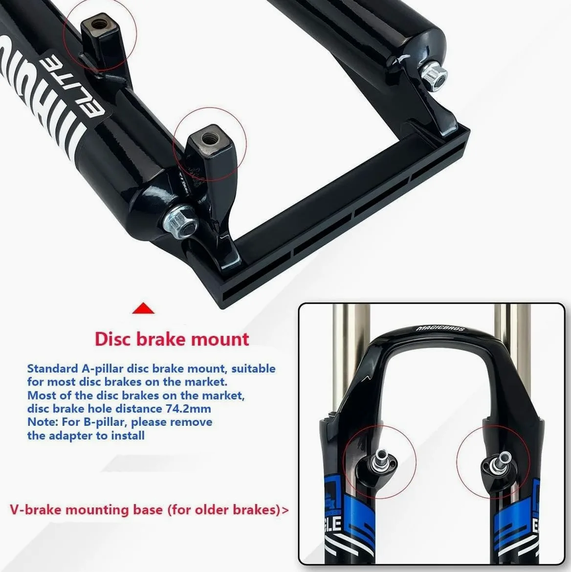 Forcella MTB da 26" con Freno a V/Disco da 1" e 1/8, Ammortizzazione della Pressione dell'Aria, Controllo della Spalla in Lega di Alluminio A