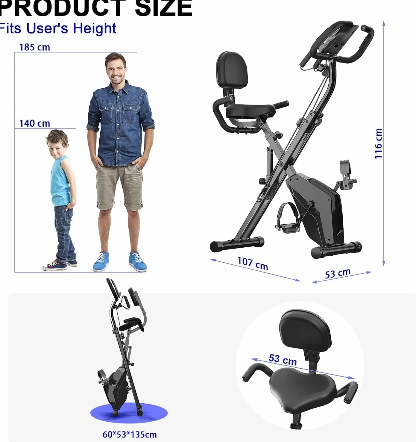 Dskeuzeew Cyclette Pieghevole da Casa 4 in 1, Bicicletta magnetica pieghevole, Cyclette 8 livelli di resistenza, monitor LCD e sensore di frequenza cardiaca